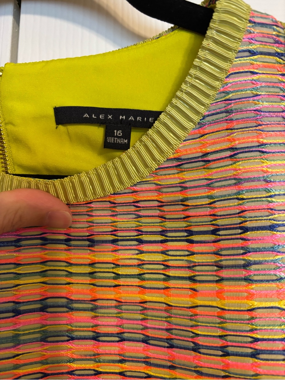 Alex Marie Neon Yellow Multi-Color Textured Tunic Top